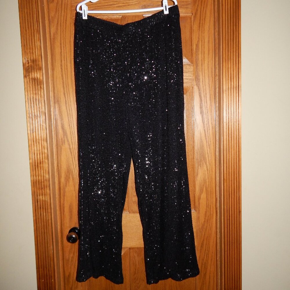 Women's Plus Size 18/20W Cato Black Sequin Formal Evening Party Dress Pants